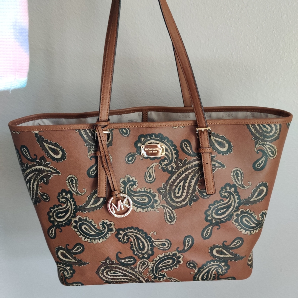 Michael Kors Paisley Jet Set Travel Carry All Large Tote Bag